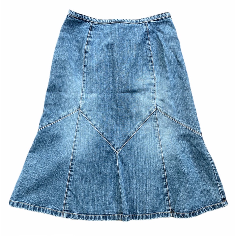 {LOFT} Modest Prairie Panel Denim A-Line Skirt